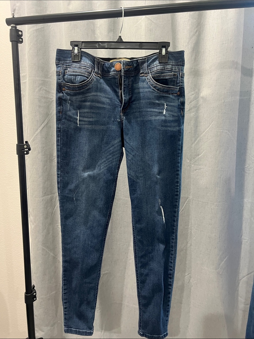 Democracy Dark Blue Skinny Jeans with Subtle Distressing
